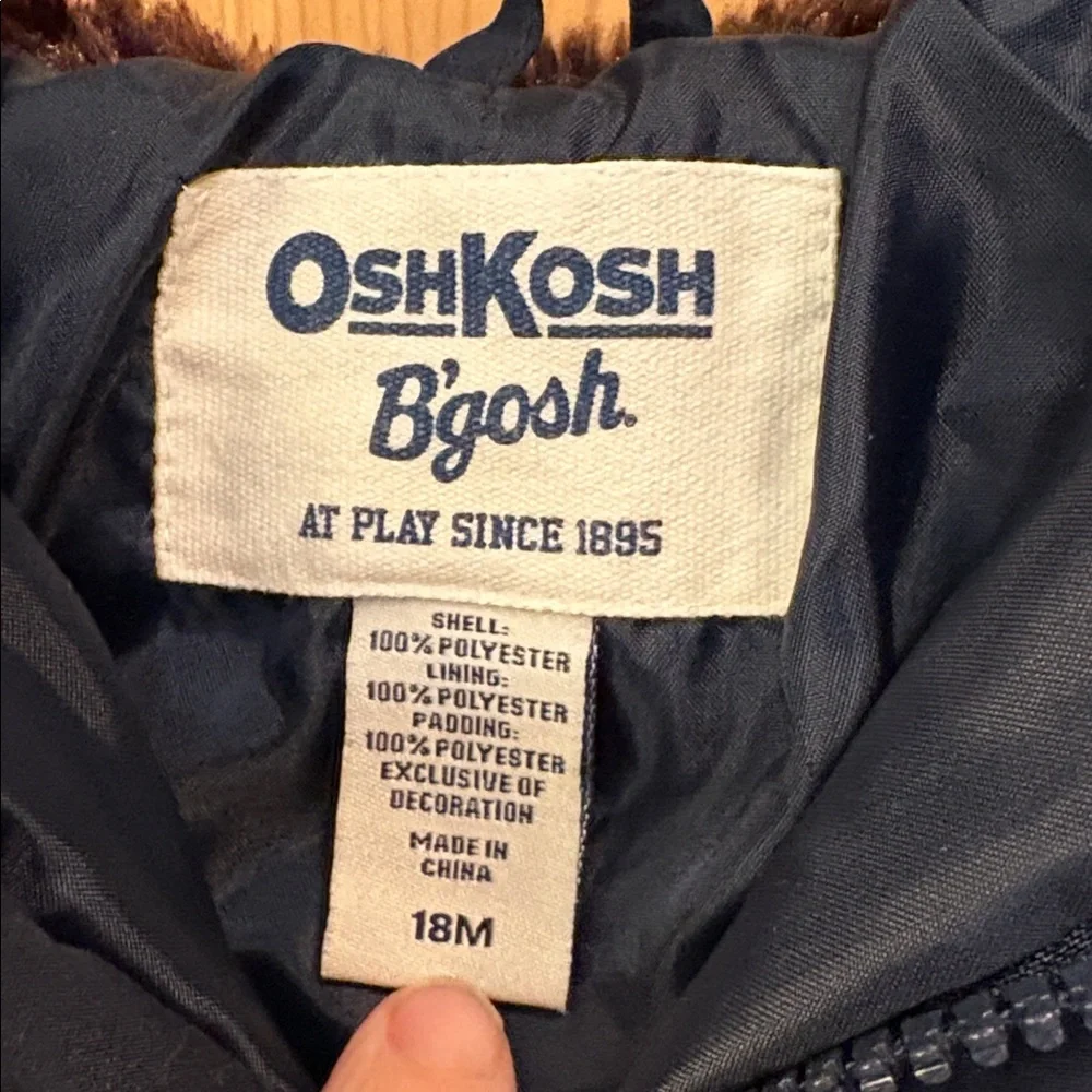 OshKosh B'gosh Navy Quilted Footed One-Piece Snowsuit with Brown Trim